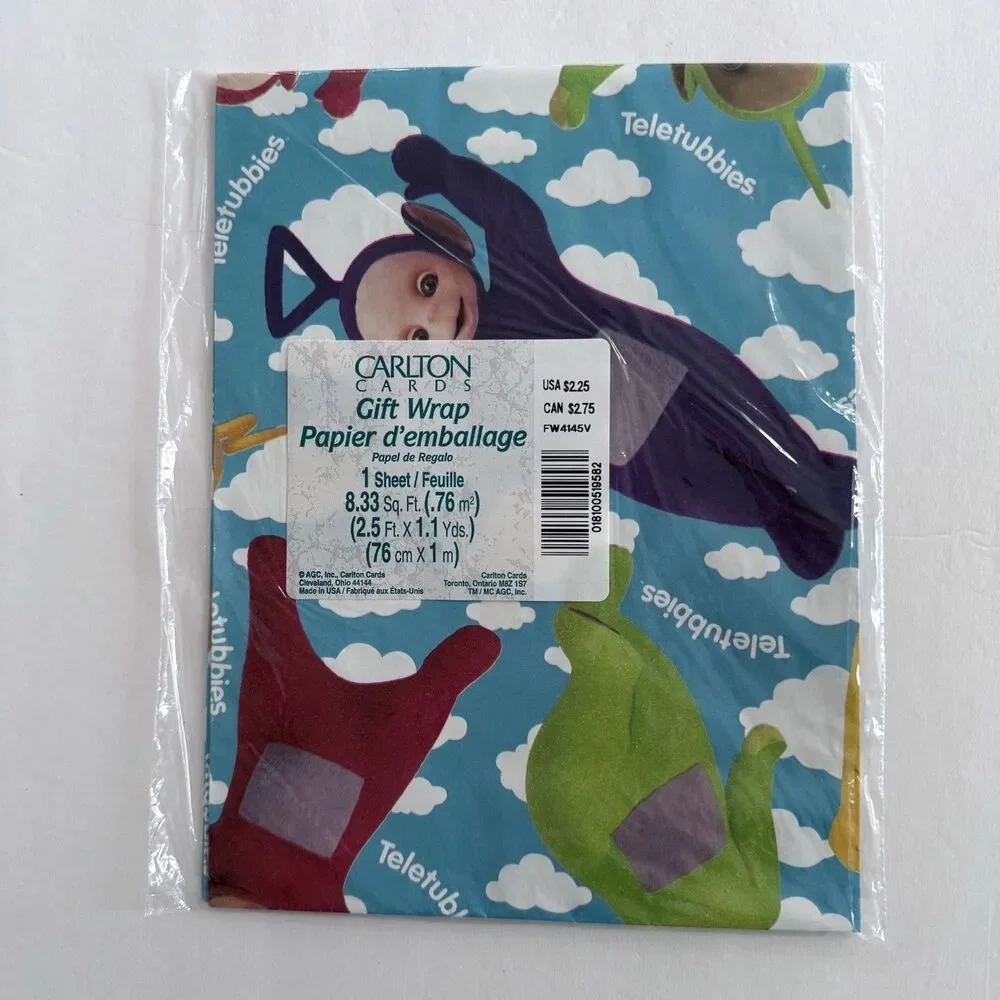 Vintage Teletubbies Gift Wrap Paper From Carlton Teletubbies Clouds 1 Sheet NWT